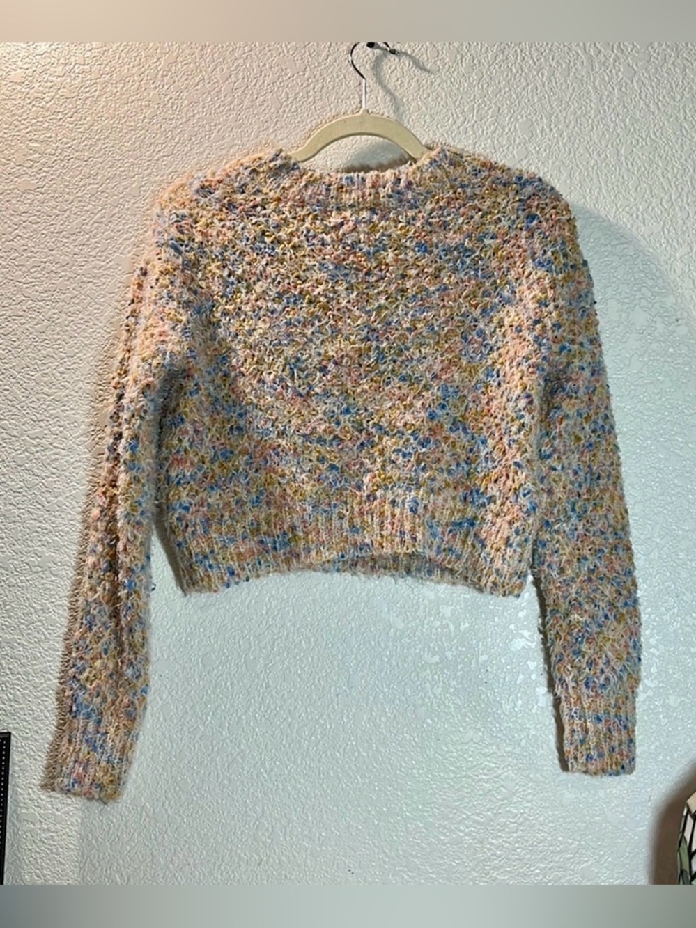 Made With Love Pastel Fuzzy Knit Cropped Sweater Small EUC Multicolor Pullover - Picture 3 of 6